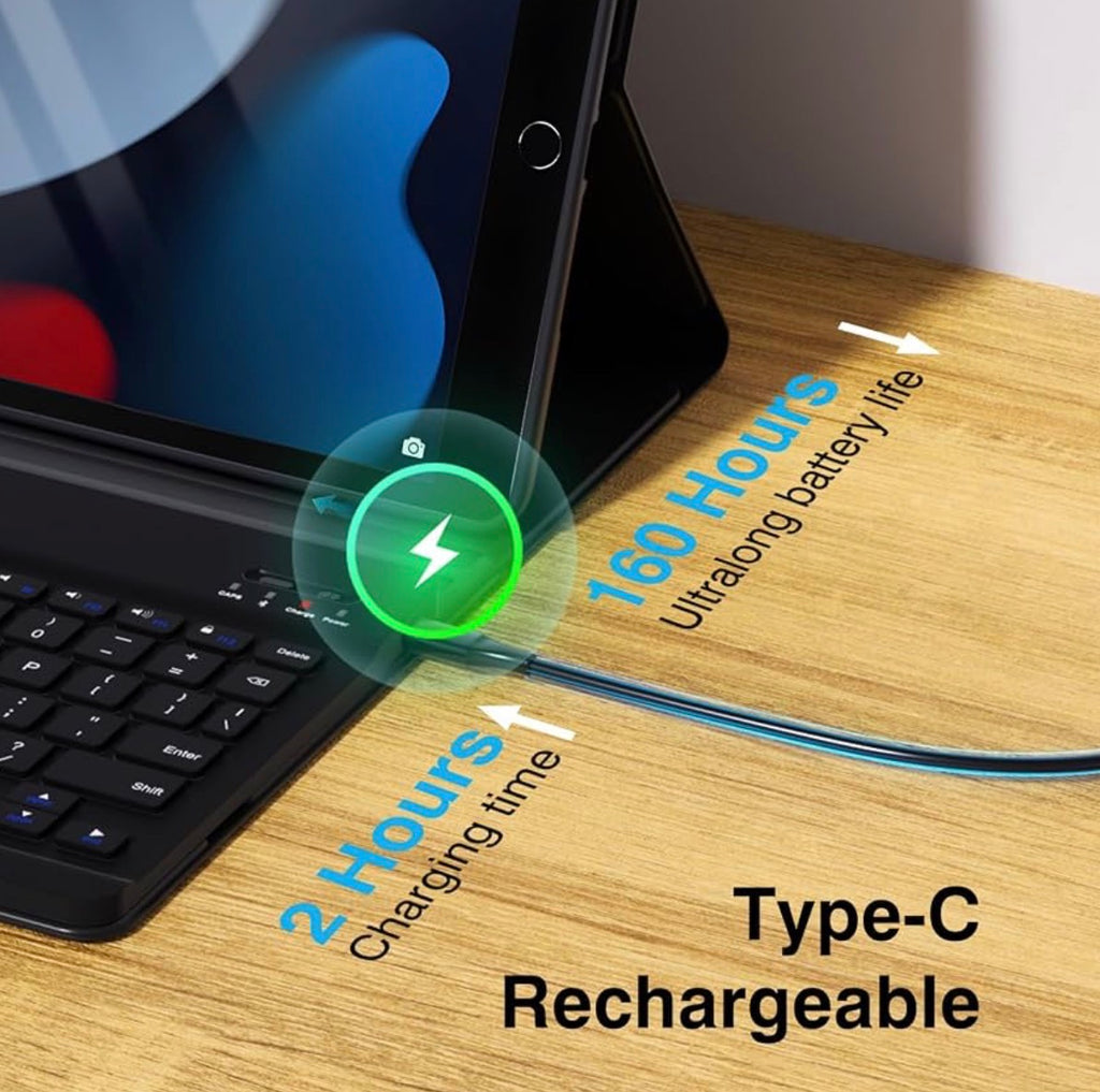 Keyboard Case for iPad 9th/8th/7th Gen (2021/2020/2019) 10.2 Inch
Keyboard Case for iPad Air 3rd gen (2019), iPad Pro 10.5 inch (2017), Detachable Wireless Keyboard, Pencil Holder