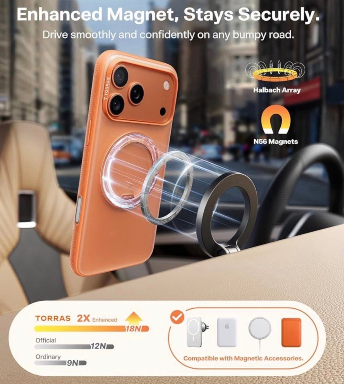 TORRAS for iPhone 17 Pro Case 360 Magnetic Stand, Translucent Cosmic Orange
[Fit for MagSafe] [360° Rotating Kickstand] 4X Mil-Grade Shockproof, Camera Button, Slim, O3 Fitness Series, 6.3"