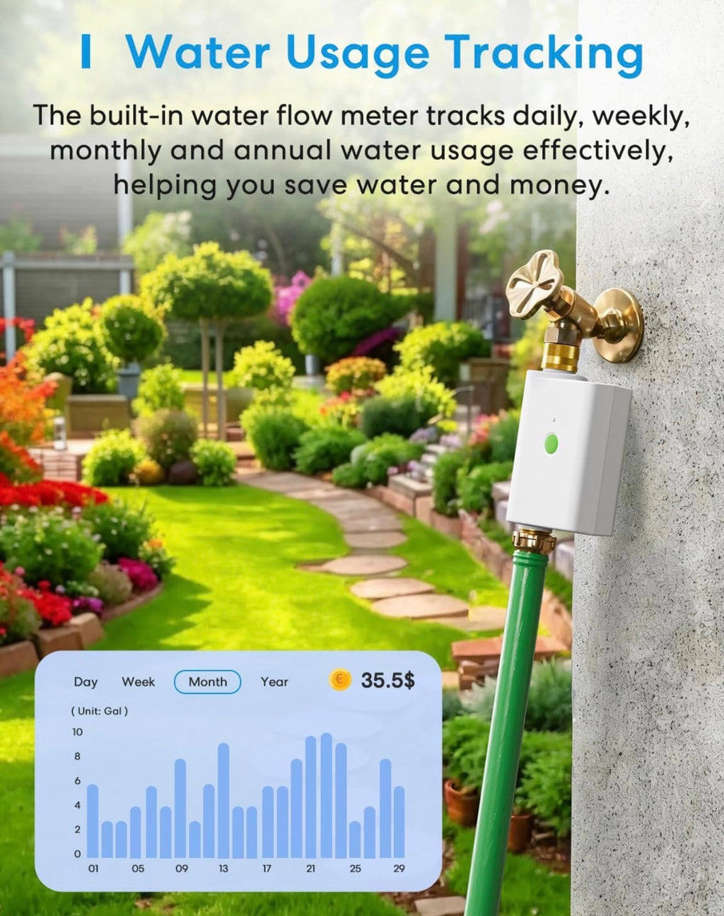 WiFi Water Timer for Garden Hose, Brass Inlet & Outet, Rain Skip, WiFi Sprinkler Timer for Lawn, Garden, Yard & Automatic Irrigation System, Work with Alexa & Google Assistant, Hub Required