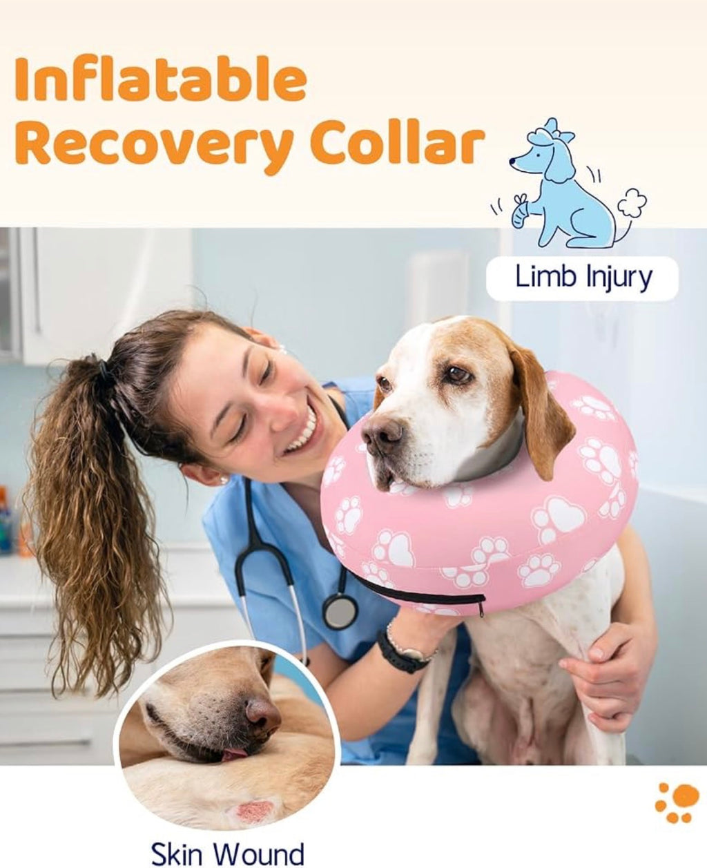 Supet Inflatable Dog Cone Collar for Medium Dogs, Soft Cone Collar for Dogs Cats, ECollar Doggie Neck Donut Dog Cone Alternative After Surgery