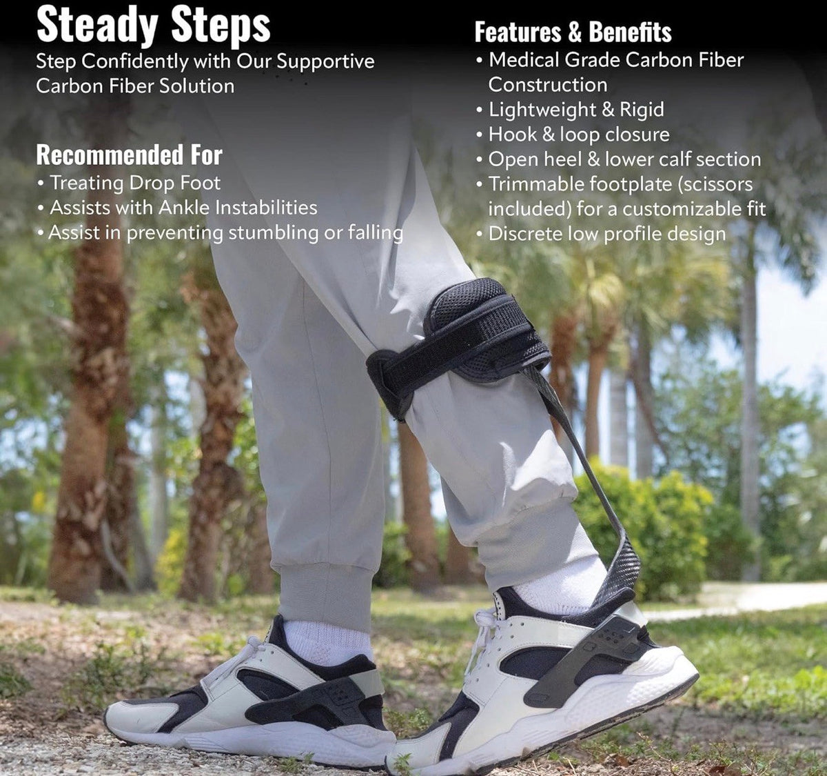Carbon Fiber AFO Foot Drop Brace, Universal, Right Foot
Structured AFO Design, Drop Foot Support, Walking Instability Aid, injury support - FOR RIGHT FOOT ONLY