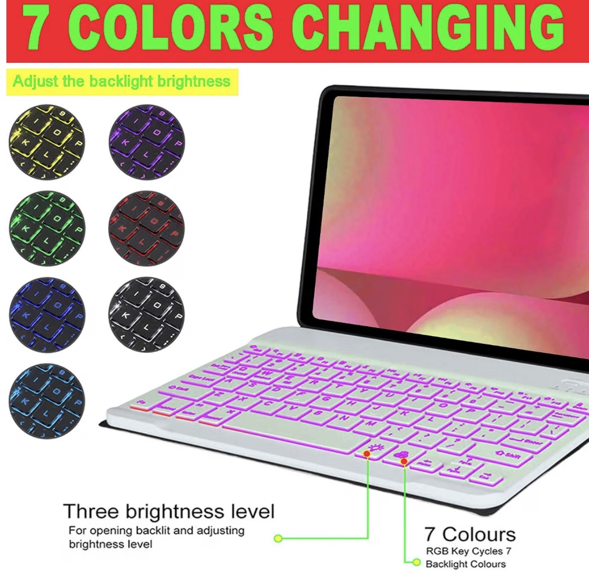 Keyboard Case for Samsung Tab S10 Plus/ S9 FE+/ S9+/ S8 Plus /S7 Plus/S7 FE 12.4" Smart Backlit Case Keyboard with Pen Holder (Light Pink)
