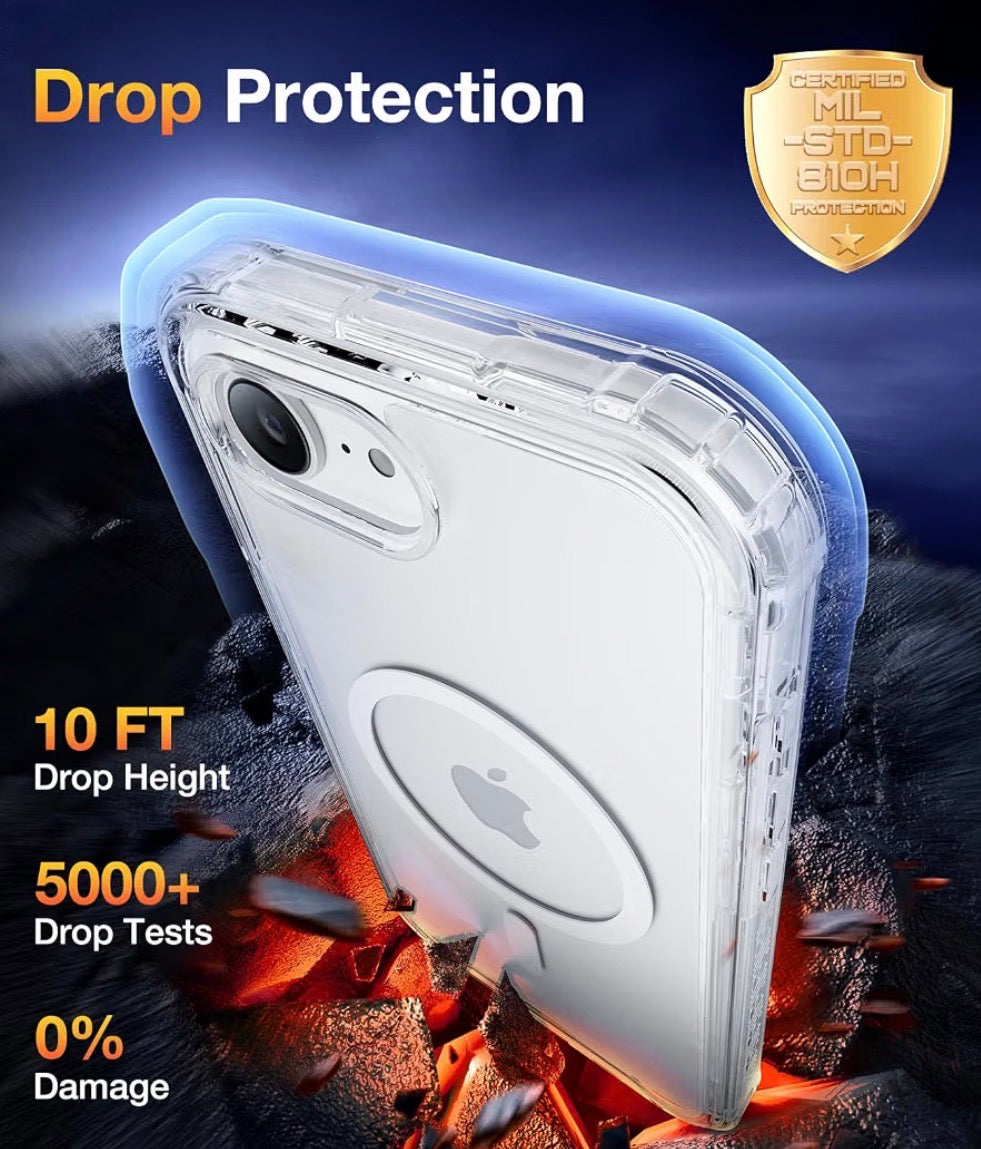 Magnetic Case for iPhone 16e 6.1'' (Clear) - Full Body Rugged Case with Built-in Screen Protector and Wireless Charging Support