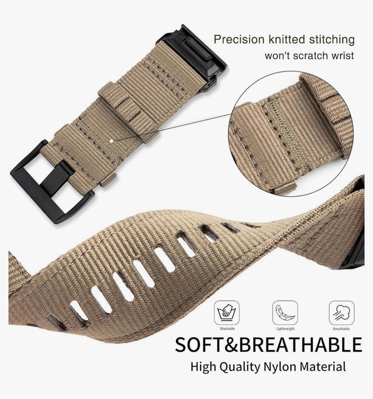 Rugged Nylon Watch Bands for Garmin Fenix 8 51mm / Enduro/Instinct 2X / epix Pro 51mm, Adjustable Sports Wrist Strap with Stainless Steel Clasp for Fenix 7X / 6X /5X, Instinct 3
