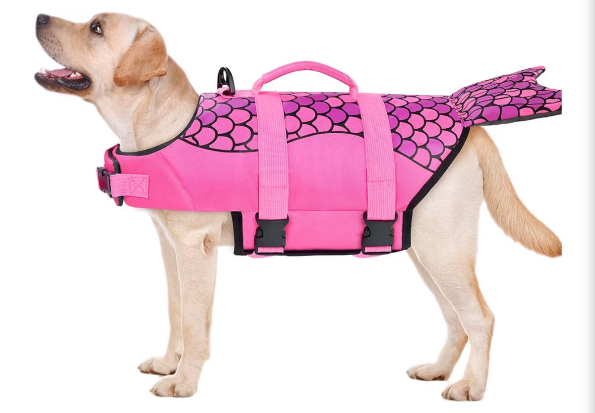 Dog Life Jacket, Ripstop Dog Life Vest with High Buoyancy for Swimming Boating, High Visibility Shark Puupy Lifesaver for Small Medium Large Dogs (Pink #1, Large)