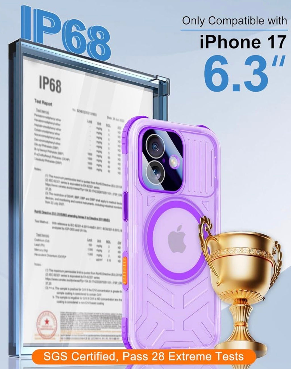 IP68 Waterproof Case for iPhone 17, Privacy, Purple