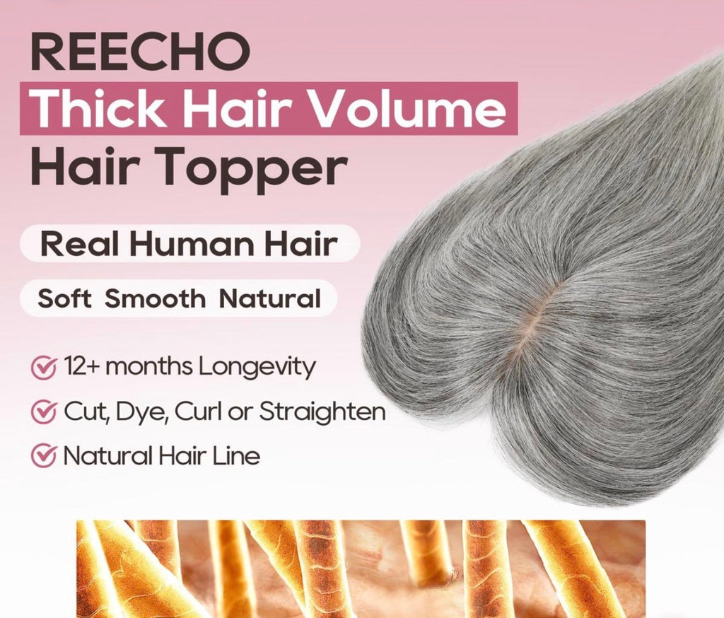 Human Hair Toppers for Women Real Human Thick Hair Topper Invisible Wiglett for Daily Wear Adding Instant Volume, Gray
