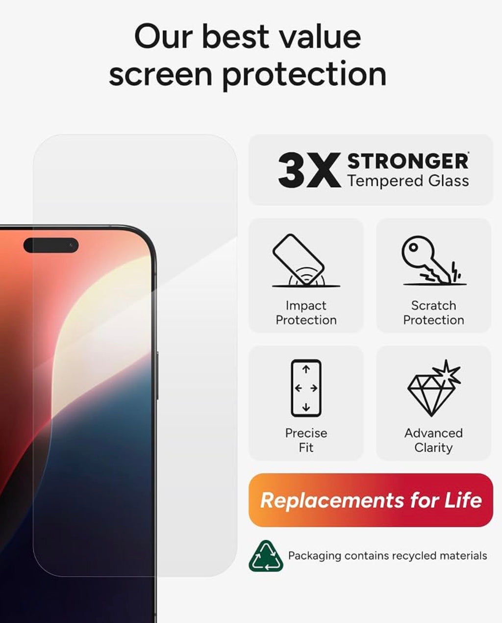 ZAGG Glass+ Screen Protector for iPhone 16 Pro Max – 3X Stronger Tempered Glass with Reinforced Edges, Scratch & Smudge Resistant, InvisibleShield, Easy Installation