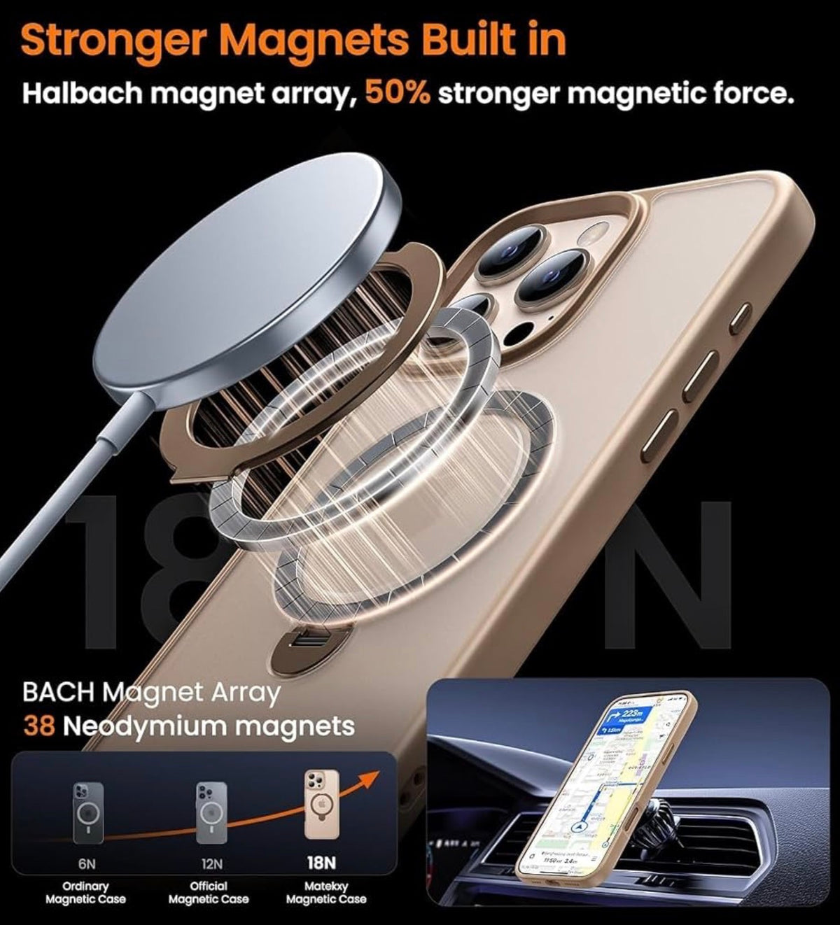 Case for iPhone 15 Pro, Compatible with Magnetic Accessories, Phone Case for iPhone 15 Pro, Camera Protection, Protective Cover with 360° Rotatable Stand – Brown