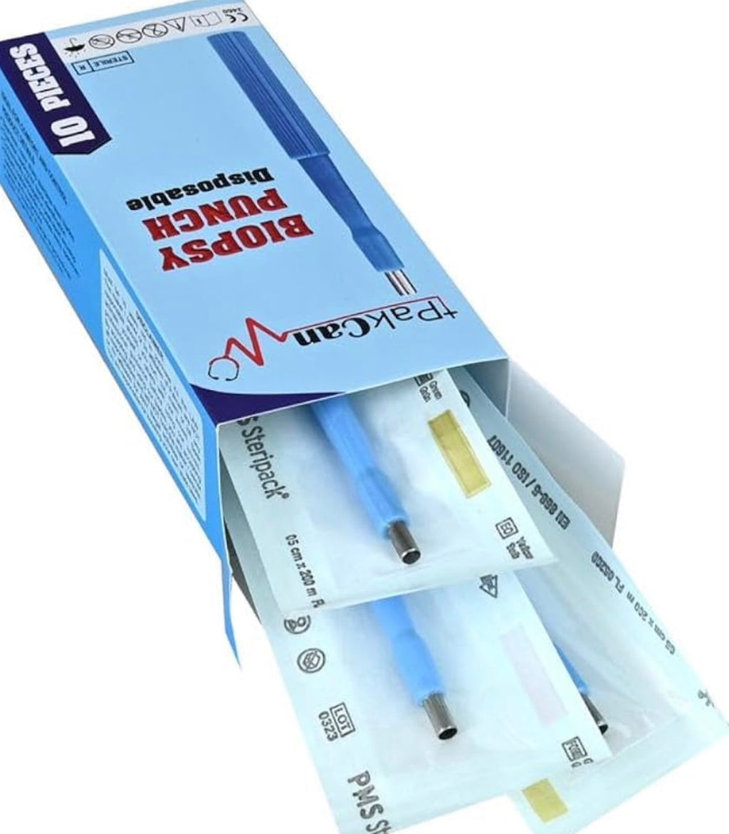 Disposable Biopsy Punch Curettes - Box of 10 - Sterile Biopsy Dermal Punch Curette for Piercing with Protective Handle (2 mm)