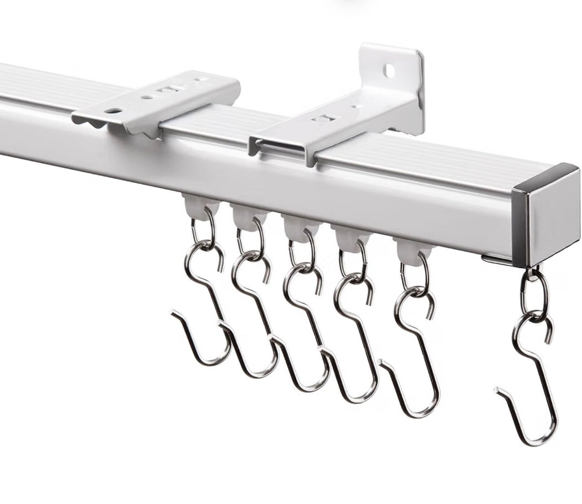 Silent Ceiling Curtain Track with Wall Mount, 6ft-9ft, White, Curtain Track System for Room Divider, Curtain Rail with Three Types of Hooks, Easy Install, 6 to 9 Feet