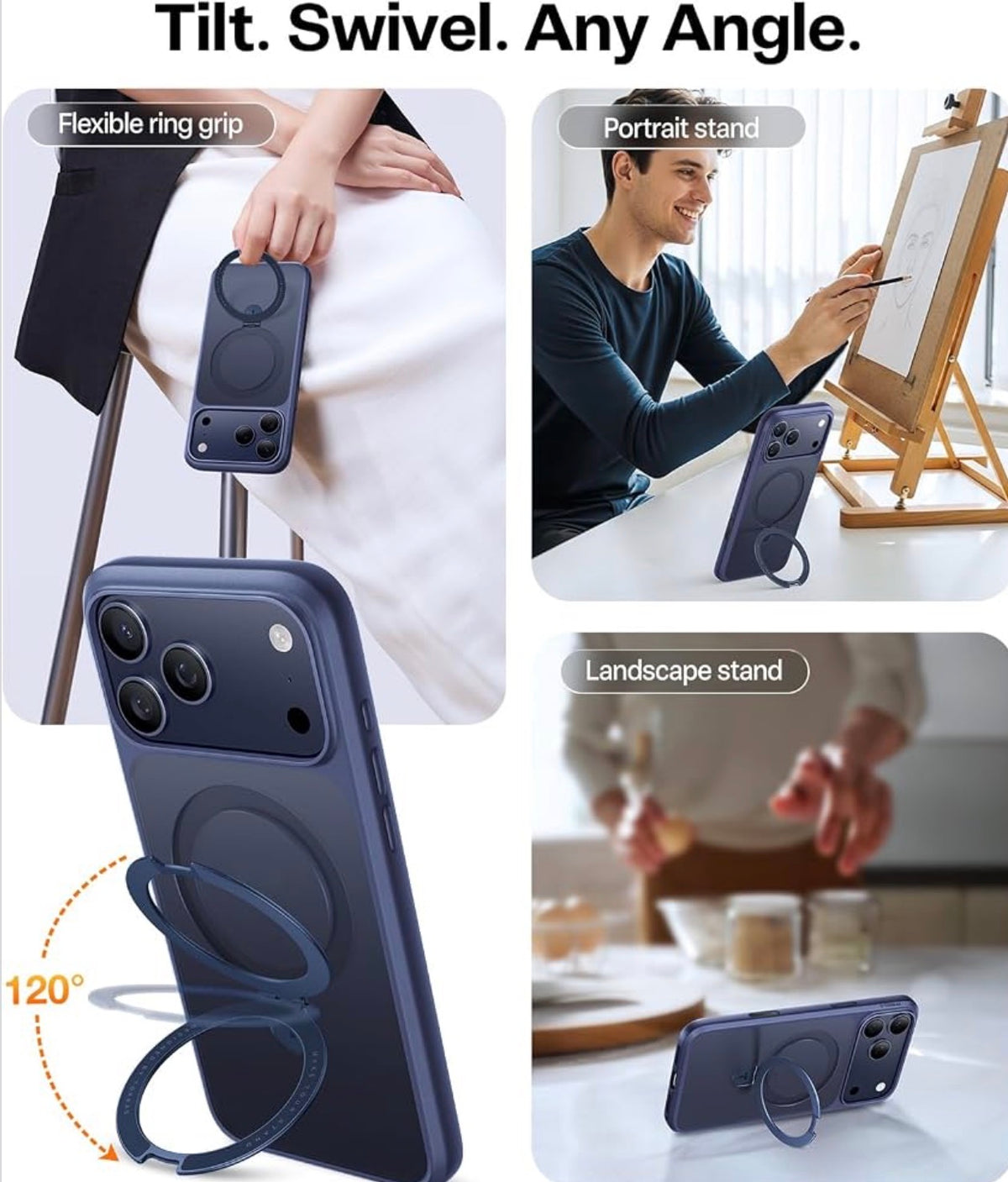 TORRAS Ostand for iPhone 17 Pro Case Magnetic, Fit for MagSafe, 4X Military Drop Protection, Camera Control, Slim Phone Case for iPhone 17 Pro with Kickstand, Translucent Matte Cover 6.3", Deep Blue