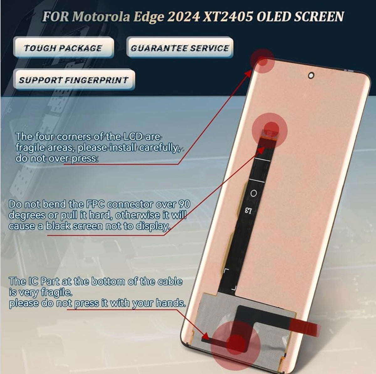 OLED Screen for Motorola Moto Edge 2024 Screen Replacement for Motorola Edge 2024 XT2405 LCD Display Touch Screen Digitizer Assembly with Tools