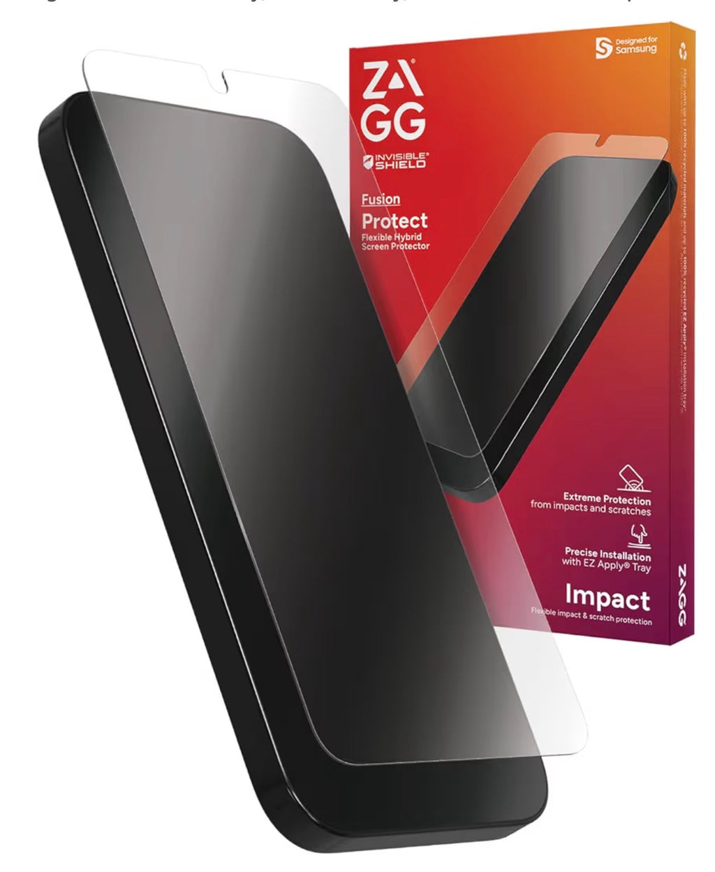 ZAGG InvisibleShield Fusion Samsung Galaxy S24+ Screen Protector - Flexible Hybrid Protection, Unbreakable Polymer, High-Definition Clarity, Eco-Friendly, Biometric Tech Compatible