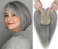Human Hair Toppers for Women Real Human Thick Hair Topper Invisible Wiglett for Daily Wear Adding Instant Volume, Gray