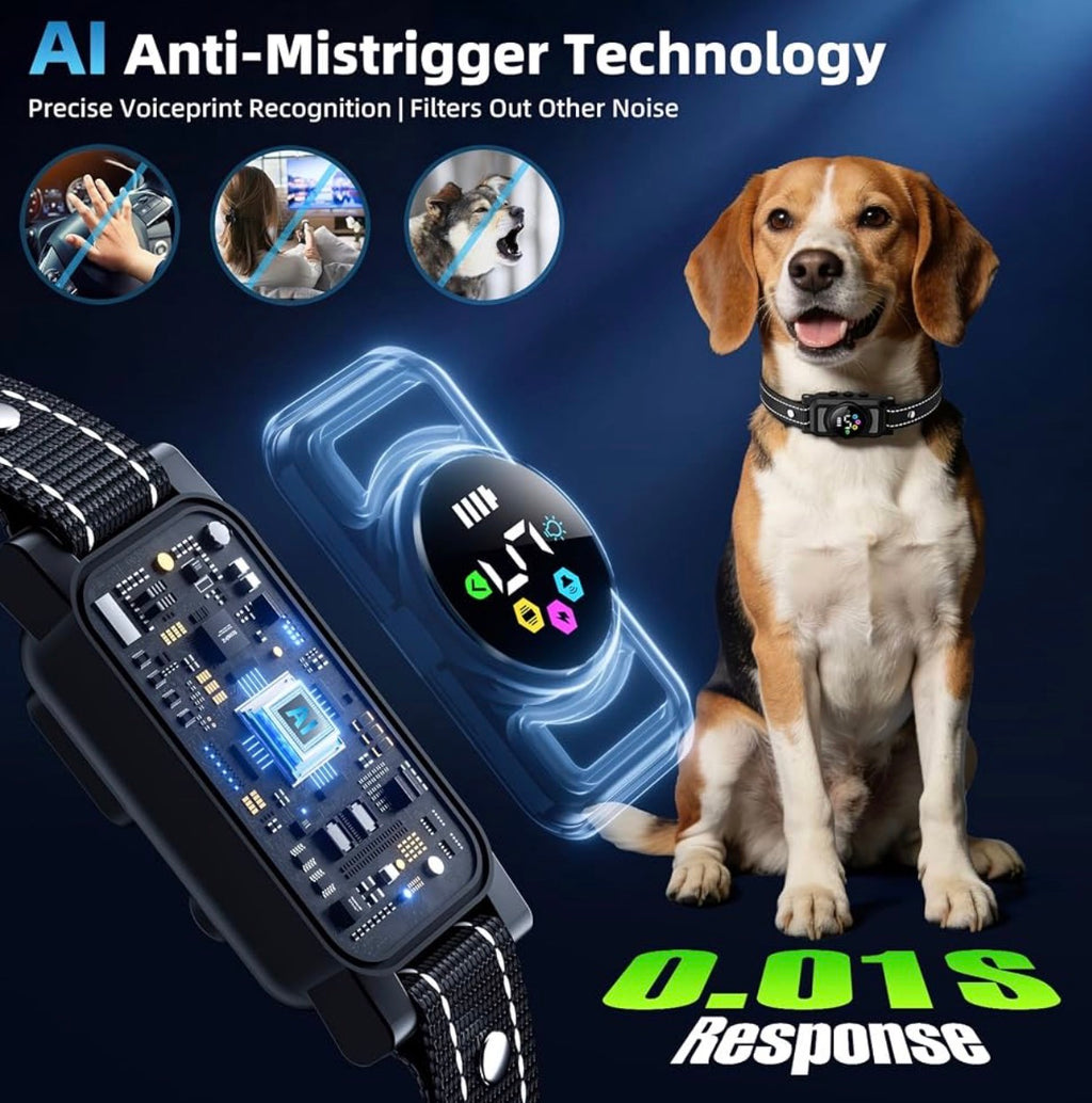 Dog Bark Collar for Large Medium Small Dogs, AI No-Bark Collar for Dogs Training Collar, Smart Barking Collar, Rechargeable Bark Collar