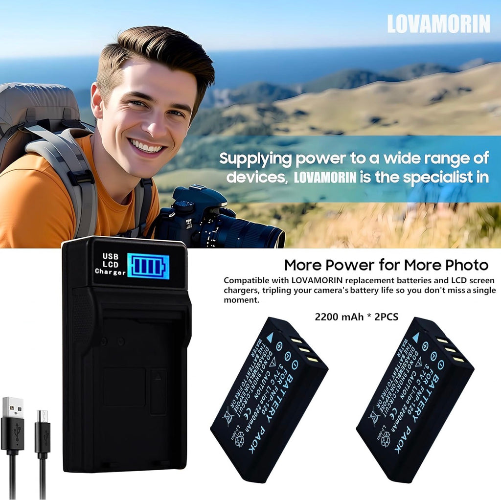 2 Pack, NP-120 Battery and Charger Kit, Replacement for Fujifilm NP-120 NP-120B FNP120, Compatible with Toshiba PX1657 Pentax D-LI7 Ricoh DB-43 Contax BP-1500S