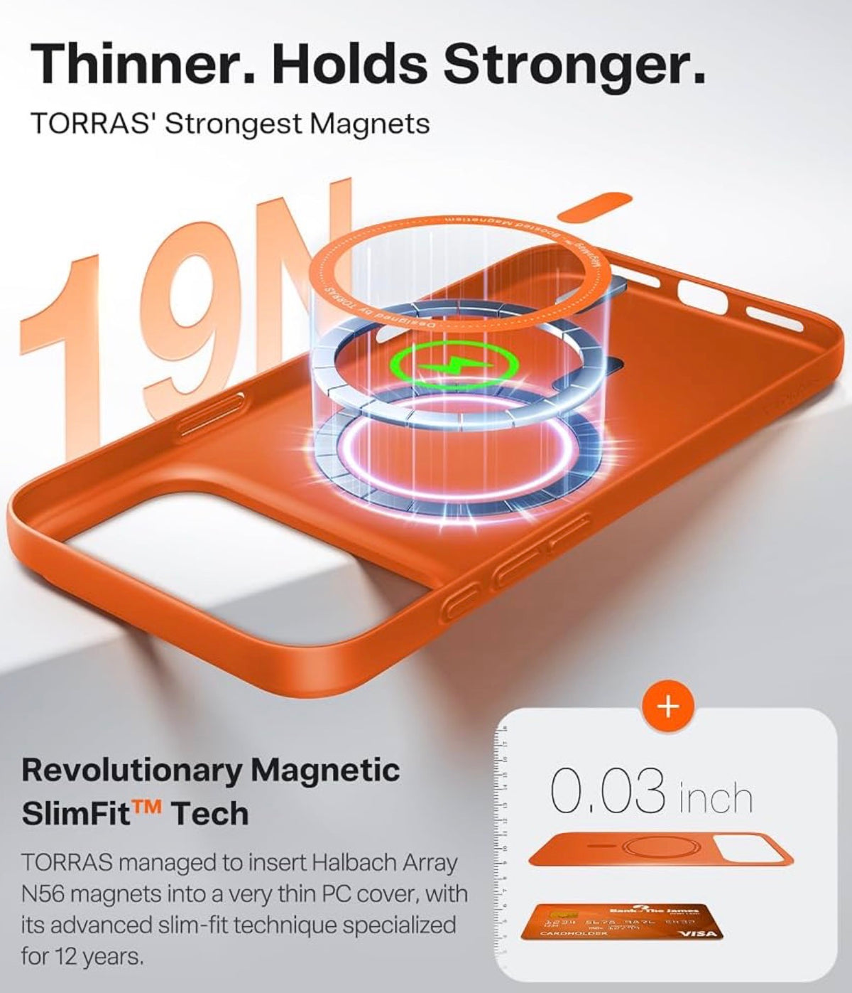 TORRAS Magnetic Slim Fit for iPhone 17 Pro Case Thin, Glossy Orange, Fit for MagSafe, Matte Hard Bayer PC Material, 6.3 in OriginFit, Anti-scratch, Ultra Slim Lightweight Protective Hard Cover