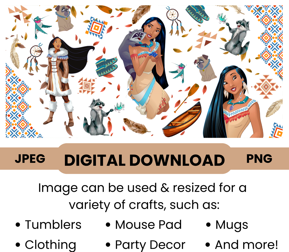 Pocahontas "Powhatan Woman" Digital Download - PNG & JPEG Format