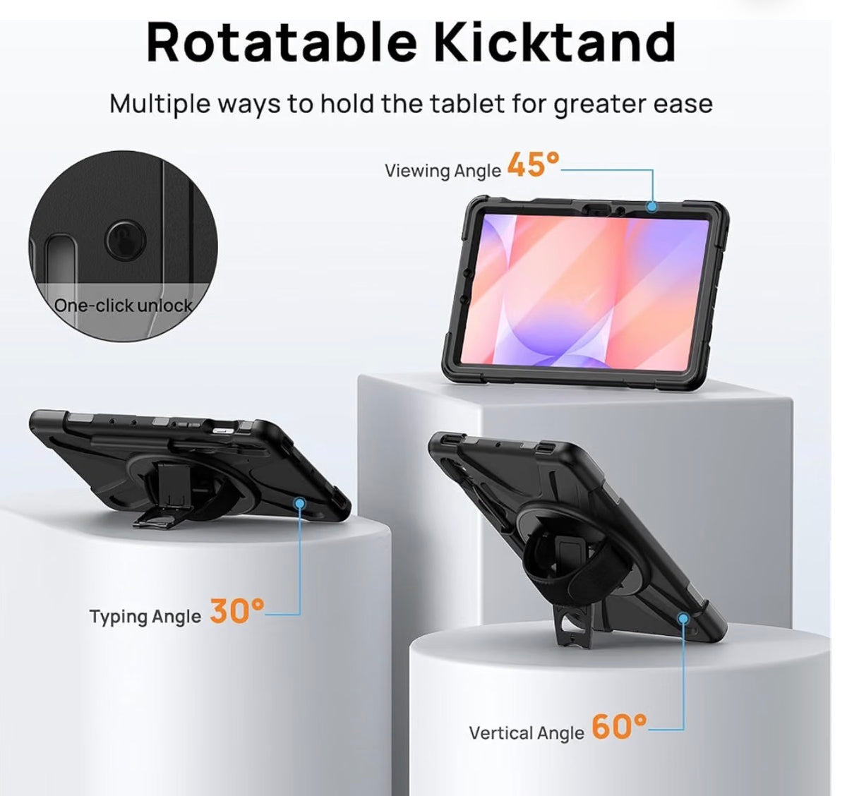 Case for Samsung Galaxy Tab S10 Lite/S10 FE/S9 FE/S9/S8/S7 5G 10.9"/11 Inch, Heavy Duty Rugged Soft Silicone Shockproof Drop Protective Cover with Rotating Stand Hand Strap, Black