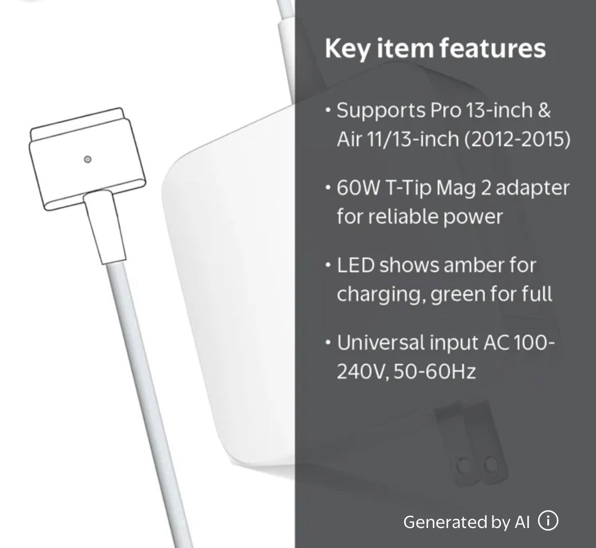 Charger 60W T-Tip Charger, Mag 2 Power Adapter, Safe Fast Charging, Compatible with Pro 11 inch and 13 inch After Mid 2012 (Applicable to 2012-2018)