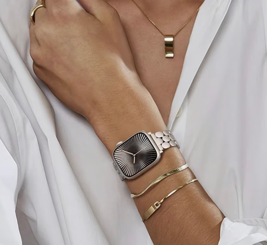 Stainless Steel Bracelet Compatible with Apple Watch Band 38/40/41/42mm Designer Elegant Metal Women Replacement Bracelet for iWatch Series 10/11