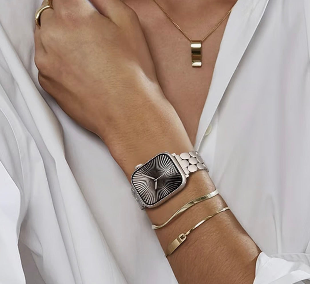 Stainless Steel Bracelet Compatible with Apple Watch Band 38/40/41/42mm Designer Elegant Metal Women Replacement Bracelet for iWatch Series 10/11