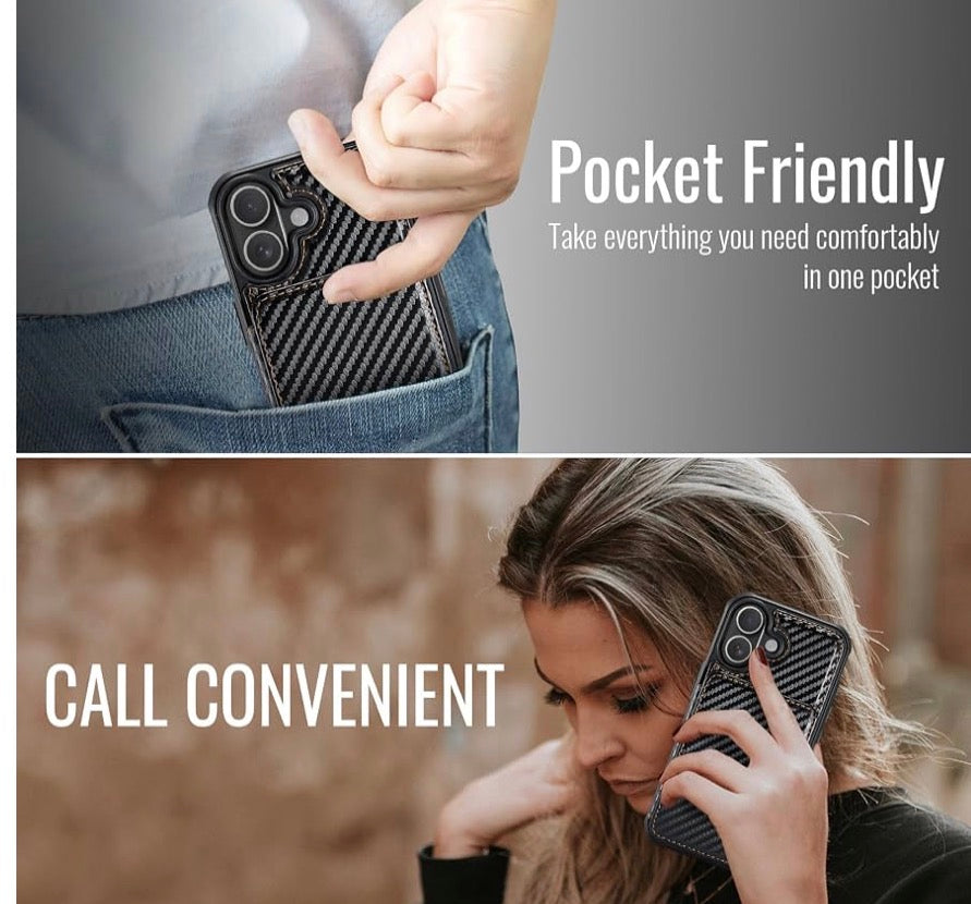 Vinich for iPhone 17 Wallet Case with Card Holder, Carbon Black, RFID Blocking Credit Slots, Kickstand, Shockproof Flip Phone Cover, PU Leather, Double Magnetic Clasp