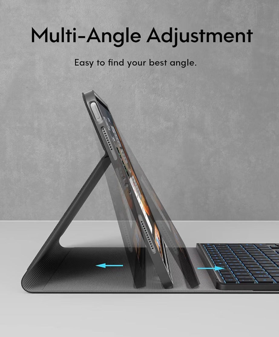 for iPad Air 11 Inch (M4/M3/M2)& Air 4th/5th Case with Keyboard, Detachable Folio Keyboard Case with Multi-Touch Trackpad, 7-Color Backlight, Pencil Holder & Dual Bluetooth, Black