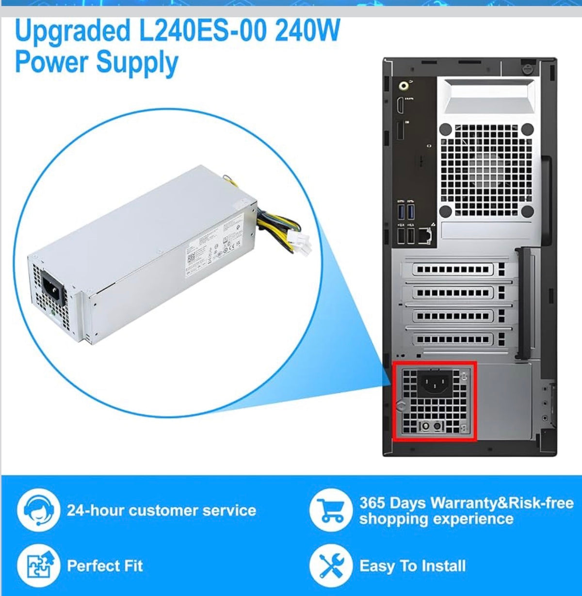 Upgraded L240ES-00 H240ES-02 240W Power Supply B240AM-02 PSU Compatible with Dell Optiplex 3050 5050 7050 Mini Tower J61WF DK87P DHVJN F484X DW3M7 HT04K L240ES-00 H240NM-00 HU240AS-00 Power Supply