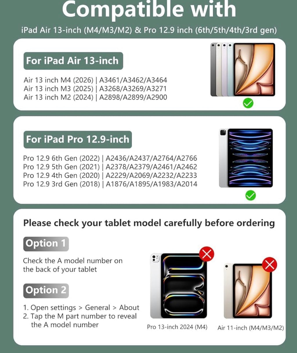 Harvopu for iPad Air 13 Inch (M4/M3/M2) & Pro 12.9 Case with Keyboard Multi-Touch Trackpad, 7 Colors Backlit, Detachable Keyboard Cover for iPad Air 13/ Pro 12.9 6th 5th 4th 3rd Gen, Pine Green