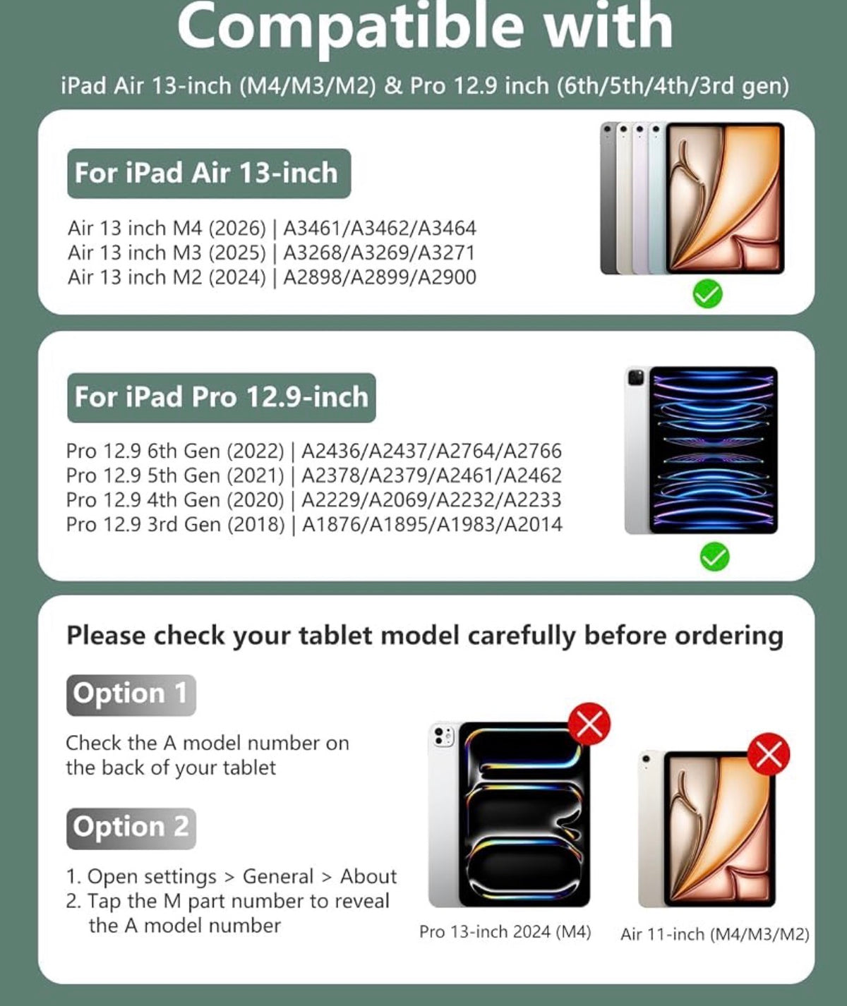 Harvopu for iPad Air 13 Inch (M4/M3/M2) & Pro 12.9 Case with Keyboard Multi-Touch Trackpad, 7 Colors Backlit, Detachable Keyboard Cover for iPad Air 13/ Pro 12.9 6th 5th 4th 3rd Gen, Pine Green