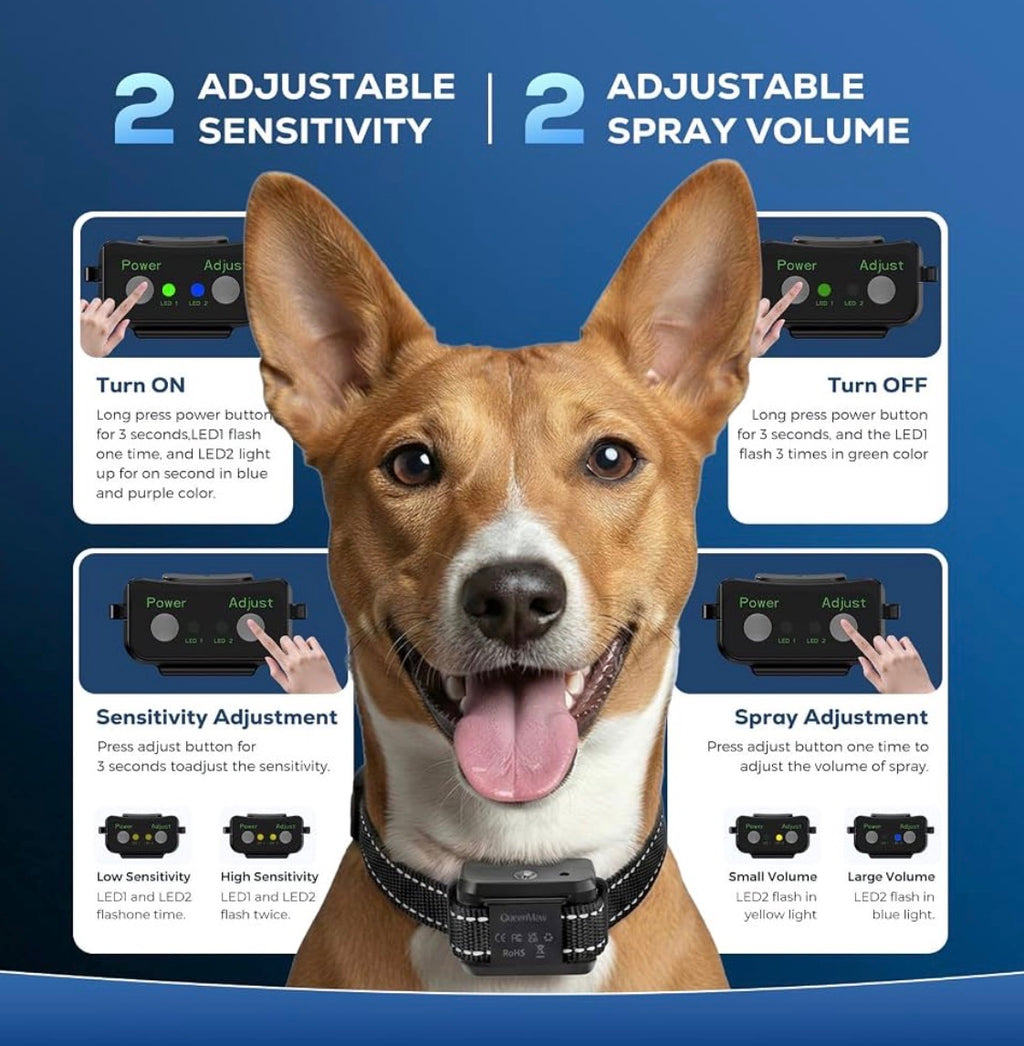 Citronella Dog Bark Collar, Dog Bark Collar for Large Medium Small Dogs, Bark Collar with Adjustable Spray & Sensitivity, Rechargeable Anti-Bark Collar for Dogs with Safe, 2 Collar Straps (Black & Red)