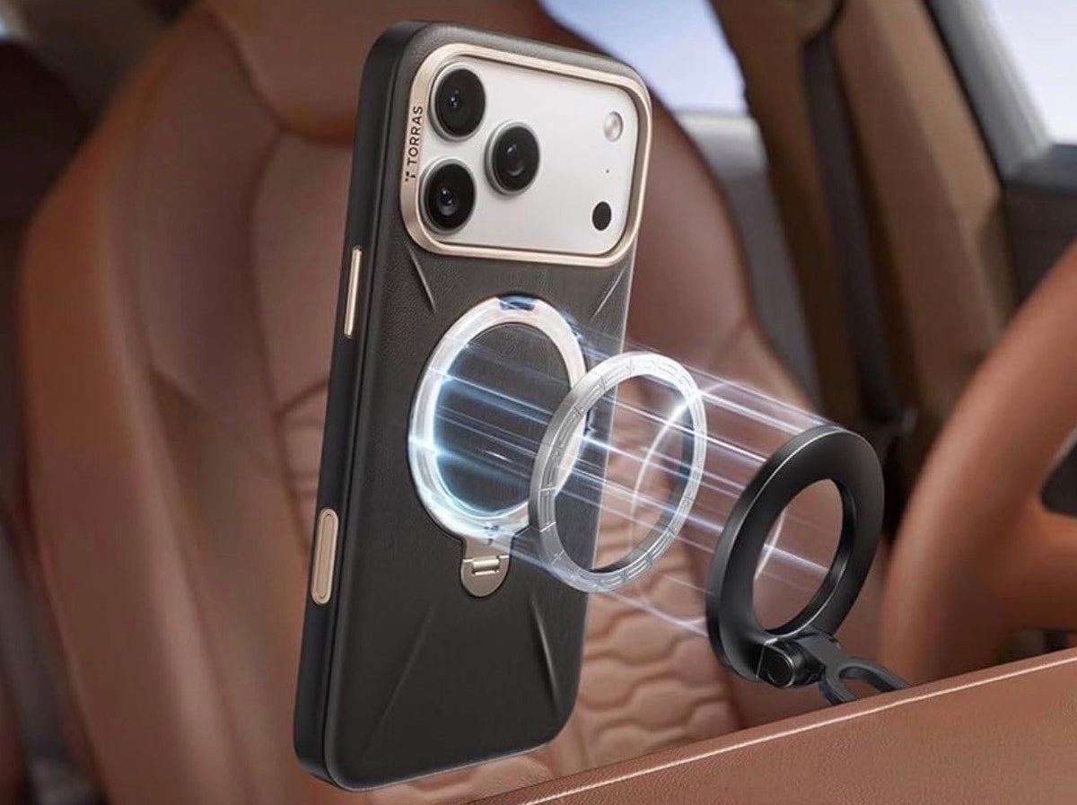 TORRAS - Q3 VegSkin for iPhone 17 Pro Case Leather, 360 Magnetic Stand, Black
Fit for Magsafe, Stain-Resistant Organic Silicone Leather, Camera Control, Shockproof Anti-Slip Phone Case for iPhone 17 Pro