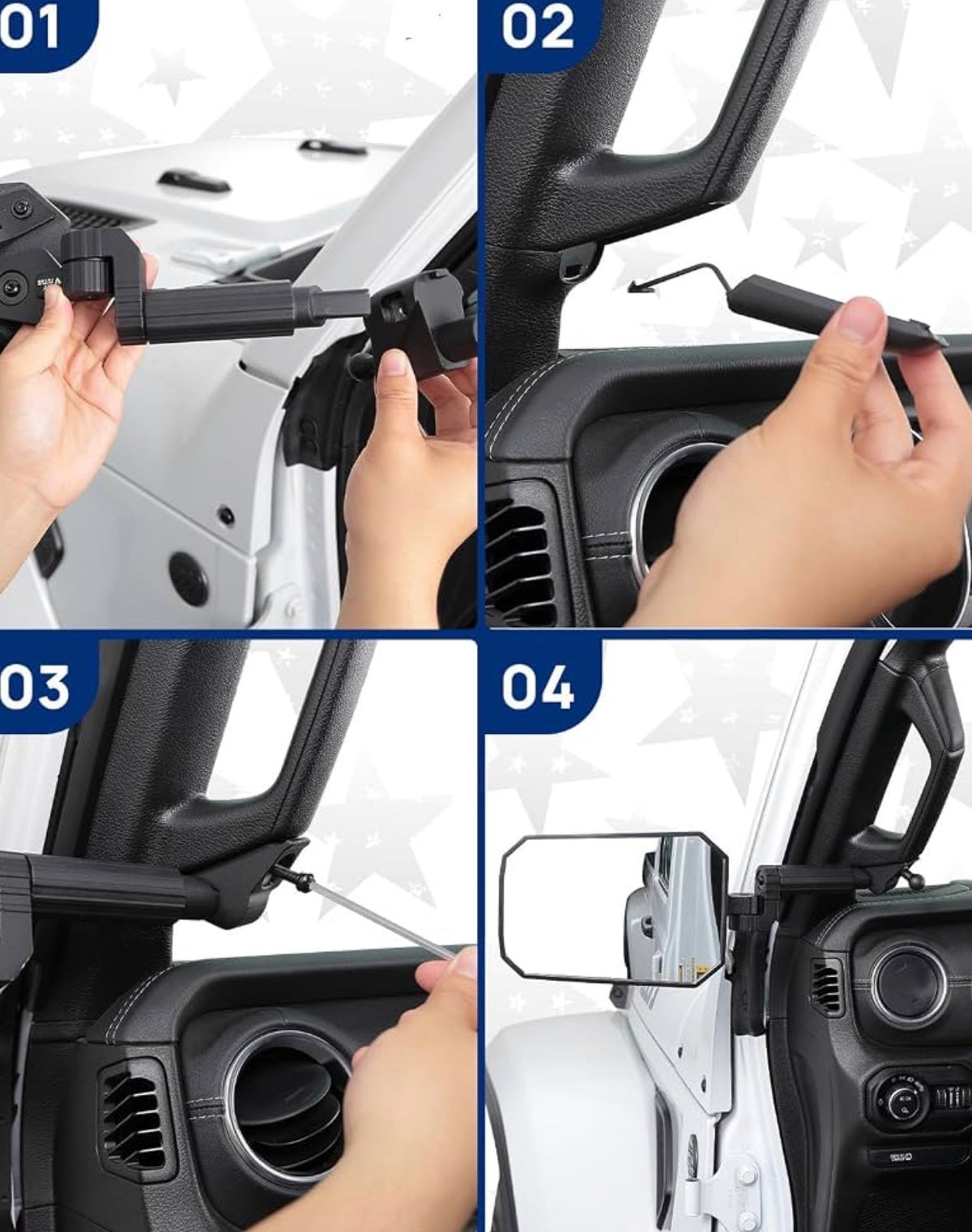 American Flag Mirrors Doors Off Compatible with 2018-2023 Wrangler JL/JLU & Gladiator JT, JL Side Mirrors with Ball Adapter, Wider View No Vibrate & Wobble (Does NOT FIT 2024-2026 Wrangler & Gladiator JT)