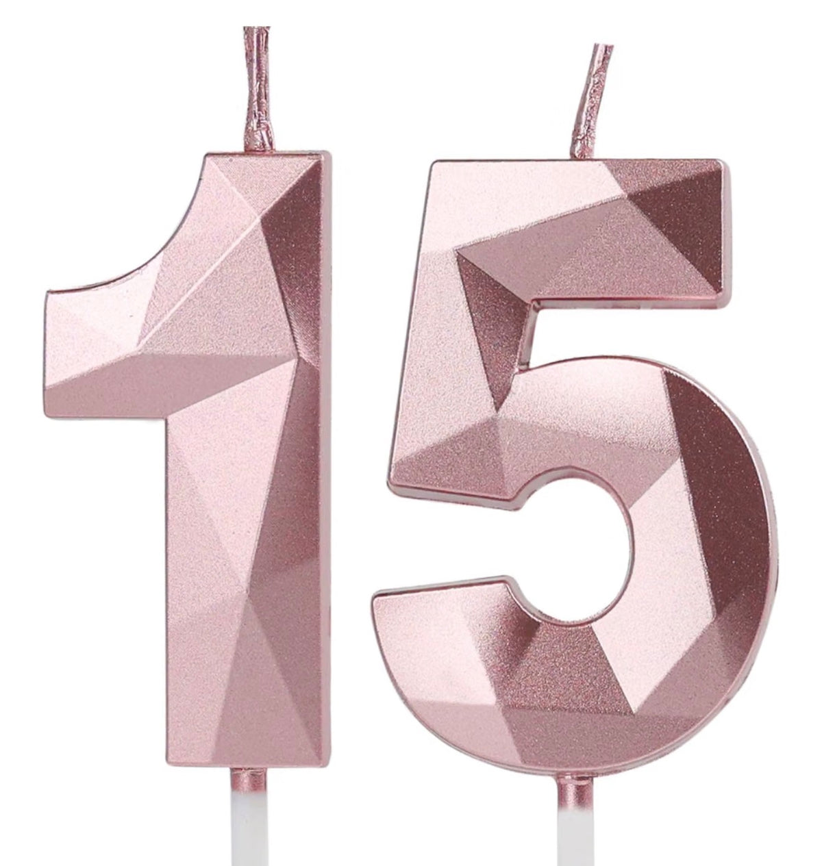 2.5” Birthday Cake Candles “1” & “5” for 15th birthday - Rose Gold
