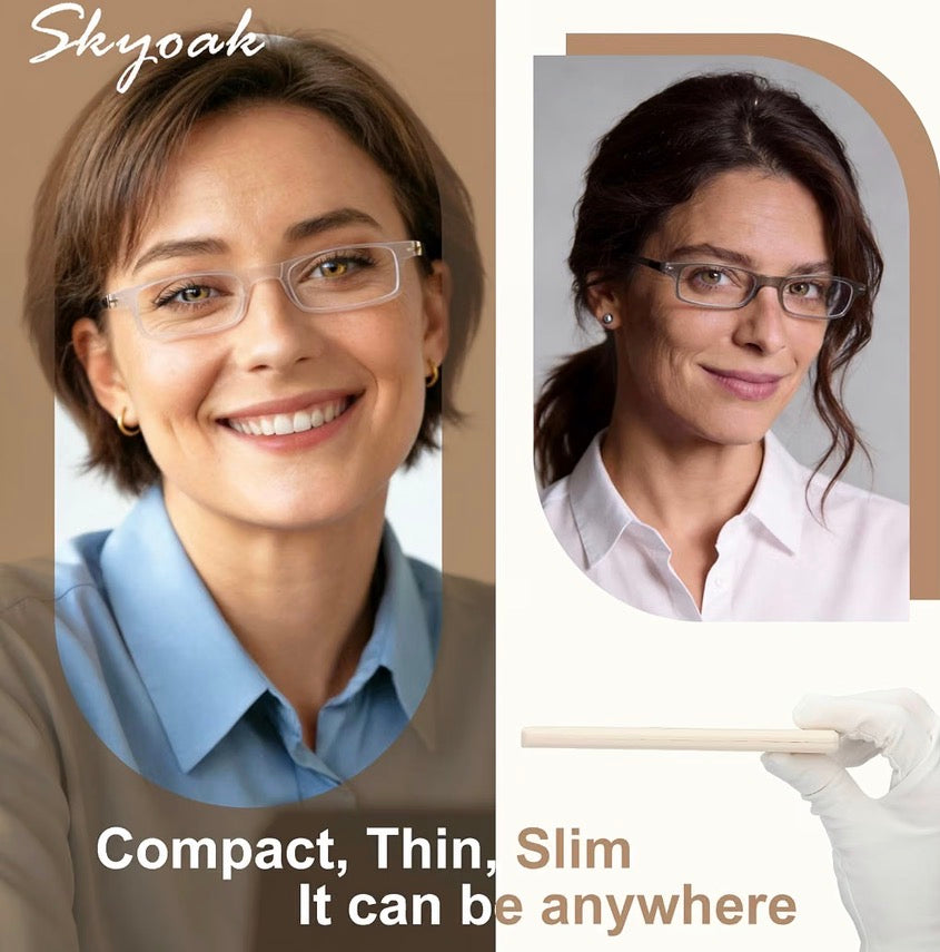 2 Pack Ultra Thin Lightweight Folding Reading Glasses for Women, TR90 Compact Anti Blue Light/Eyestrain Computer Readers, Foldable Unique Stretchable Slim Flat Case, Gunmetal and Clear +2.5