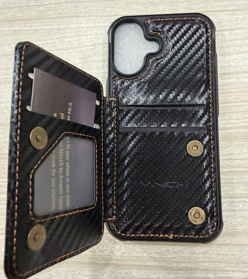 Vinich for iPhone 17 Wallet Case with Card Holder, Carbon Black, RFID Blocking Credit Slots, Kickstand, Shockproof Flip Phone Cover, PU Leather, Double Magnetic Clasp