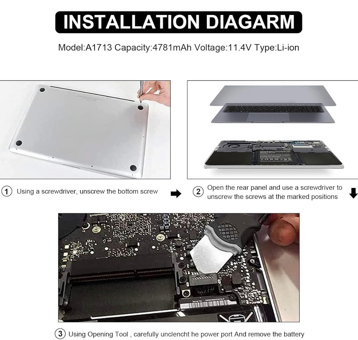 Replacement Battery A1713 A2171 for MacBook Pro 13 Inch A2159 (2019) A2289 (2020) A2338 (2020), A1708 Late 2016 Mid 2017 (EMC 2978 3164), MPXQ2LL/A MLL42LL/A MLUQ2LL/A MPXR2LL/A MPXU2LL/A MPXT2LL/A