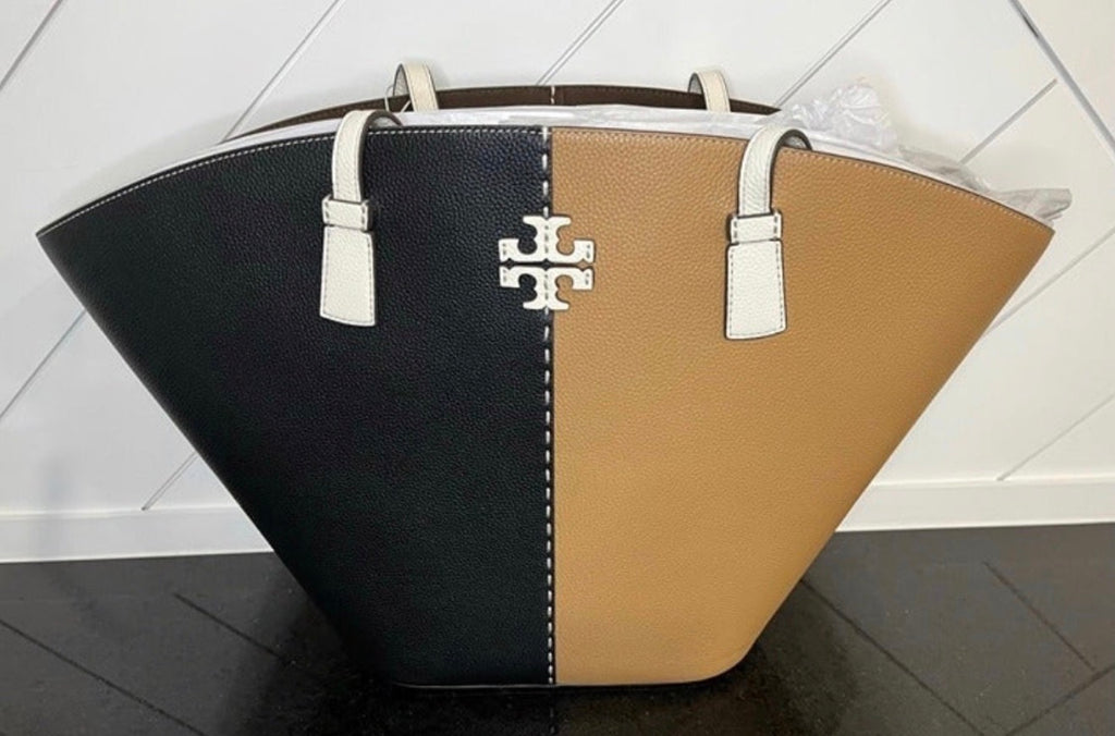 Tory Burch - McGraw Color Block Large Tote - Black and Tiramisu