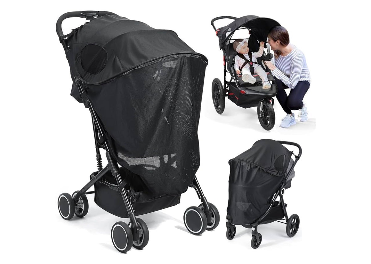 Stroller Sun Shade Cover - Universal Fit Sun Protection, Black, Removable Stroller Shade Extender with Zipper, Breathable & Stable, Block UV, All-around Protection for Summer