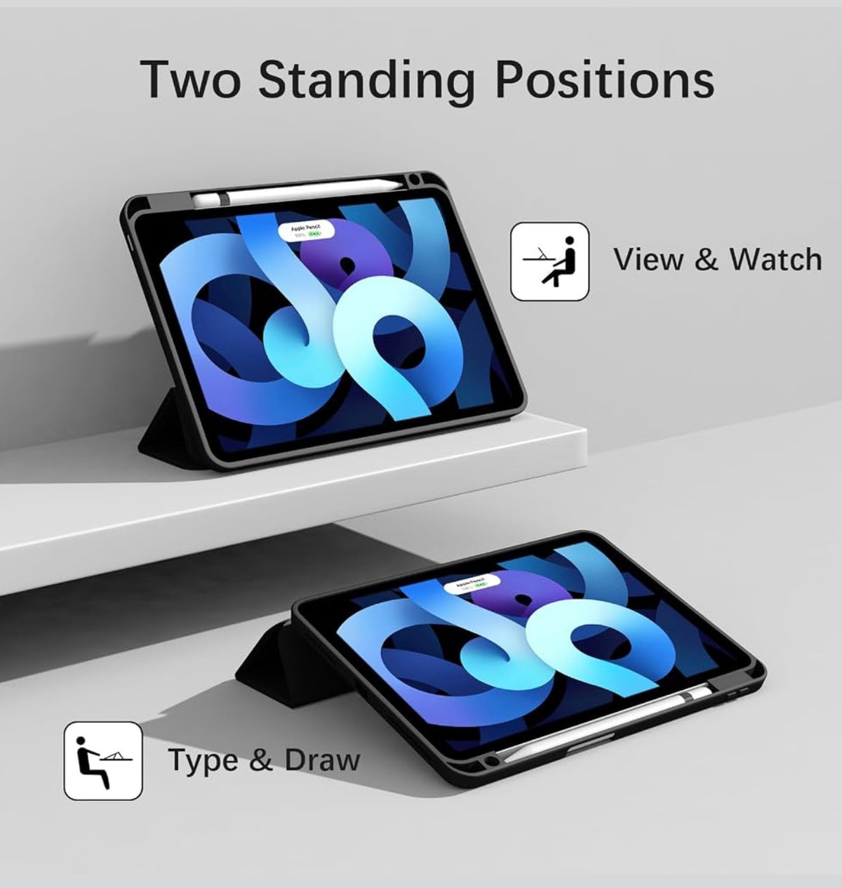 Case for iPad Air 11-inch M4/M3/M2 (8th/7th/6th), Air 5th/4th Generation
Trifold Stand, Auto Sleep/Wake, Lightweight Soft TPU Shell, Smart Cover for Air 11"/10.9" with Pencil Holder, Black