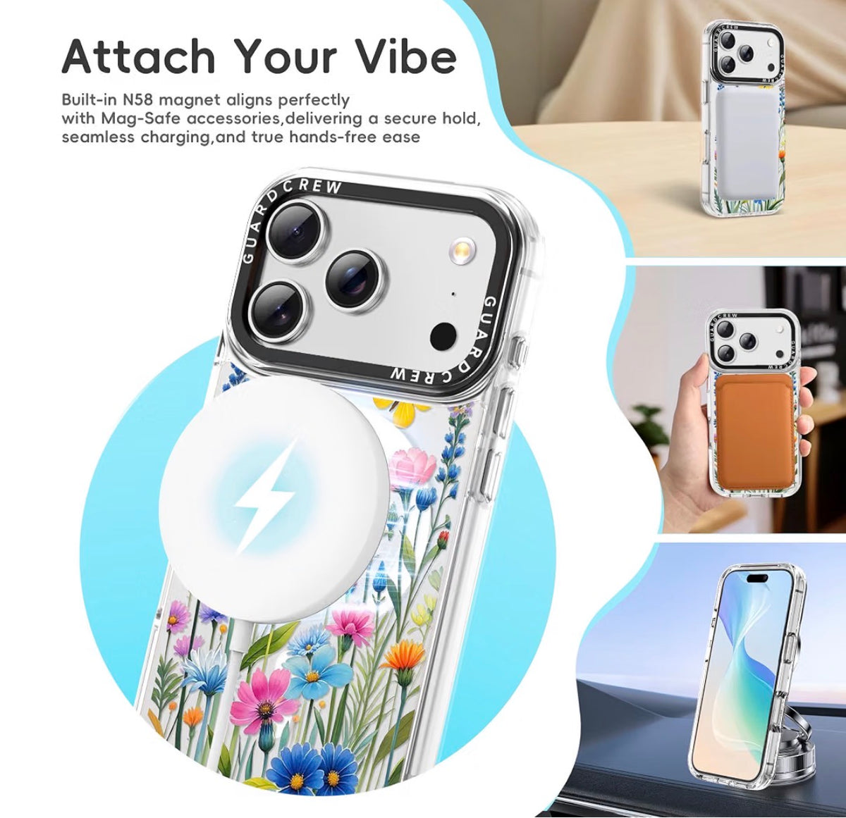 Magnetic Case for iPhone 17 Pro, [Butterfly with Wildflowers] Design for Women, [11FT Military-Grade Drop Tested] Compatible with Mag-Safe, Slim Shockproof Aesthetic Cover, 6.3"