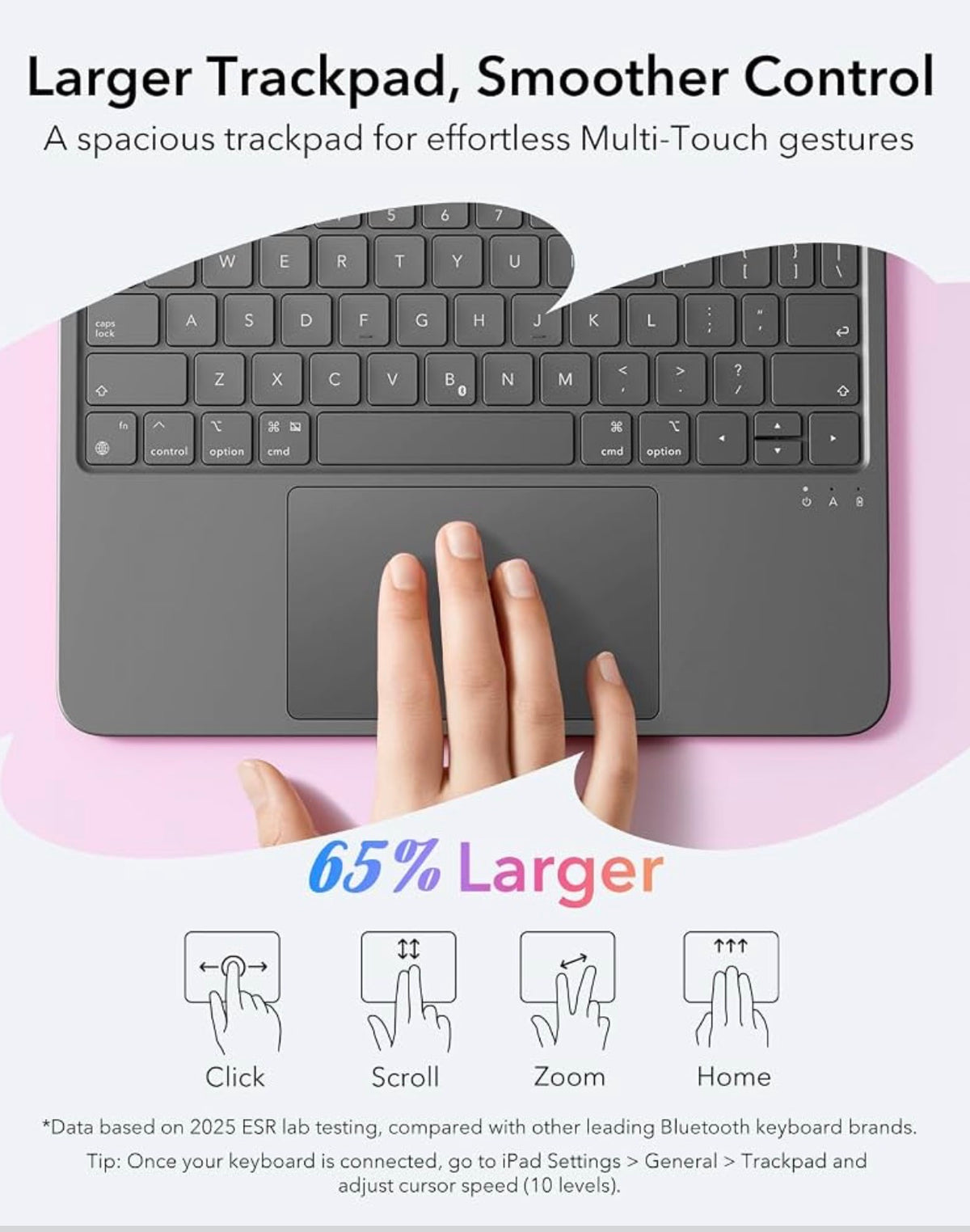 ESR for iPad Air 11 Inch Case with Keyboard M4/M3/M2, Ultra-Light For iPad Air 5th/4th Gen, Magnetic Detachable Keyboard Case, Stable Stand for Writing, Large Trackpad, Flex Series, Dark Gray