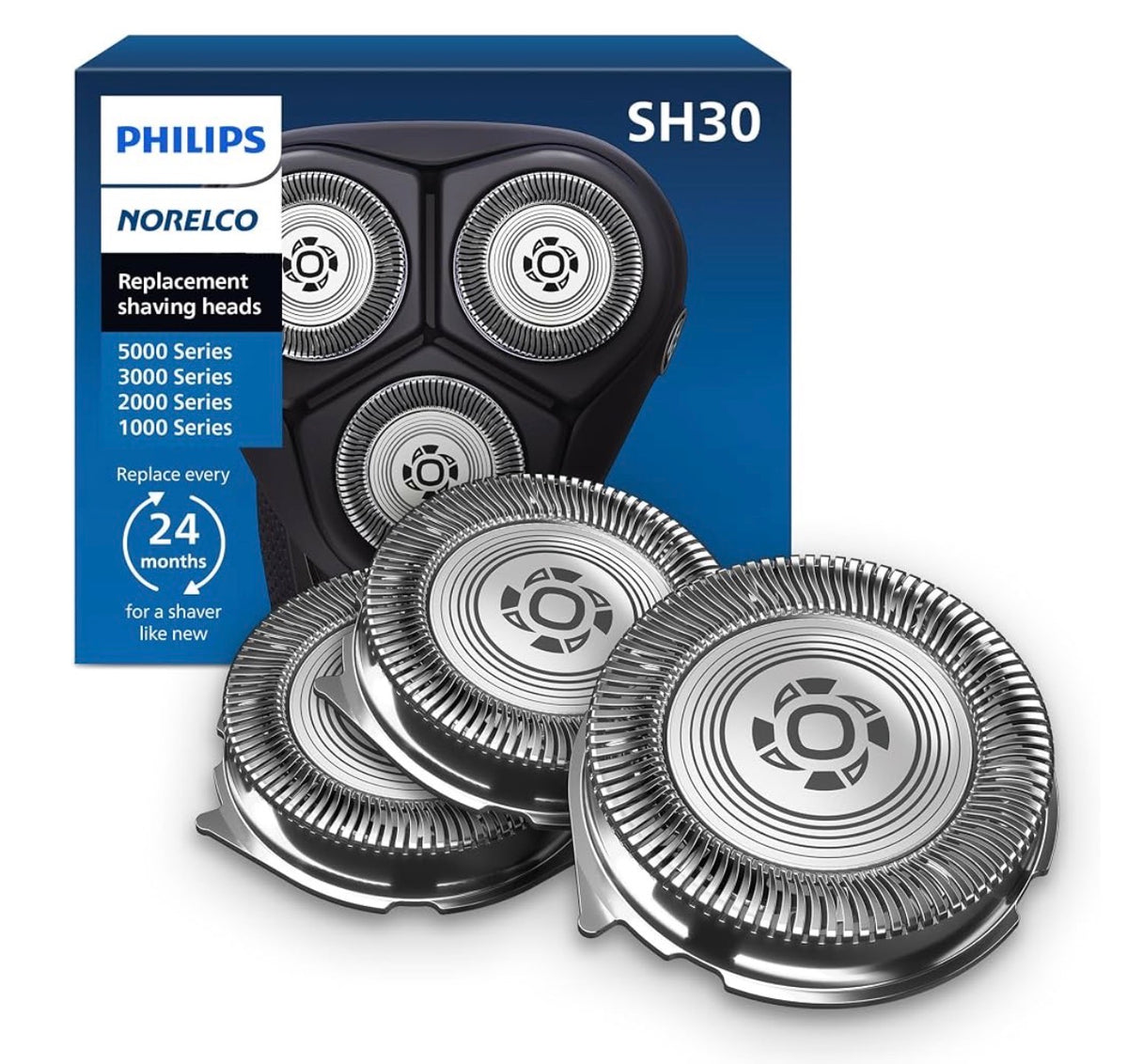 Philips Norelco Genuine Replacement Heads, 3 Count, 27 Self Sharpening PowerCut Blades, Compatible with Series 1000 - 3000, SH30/52