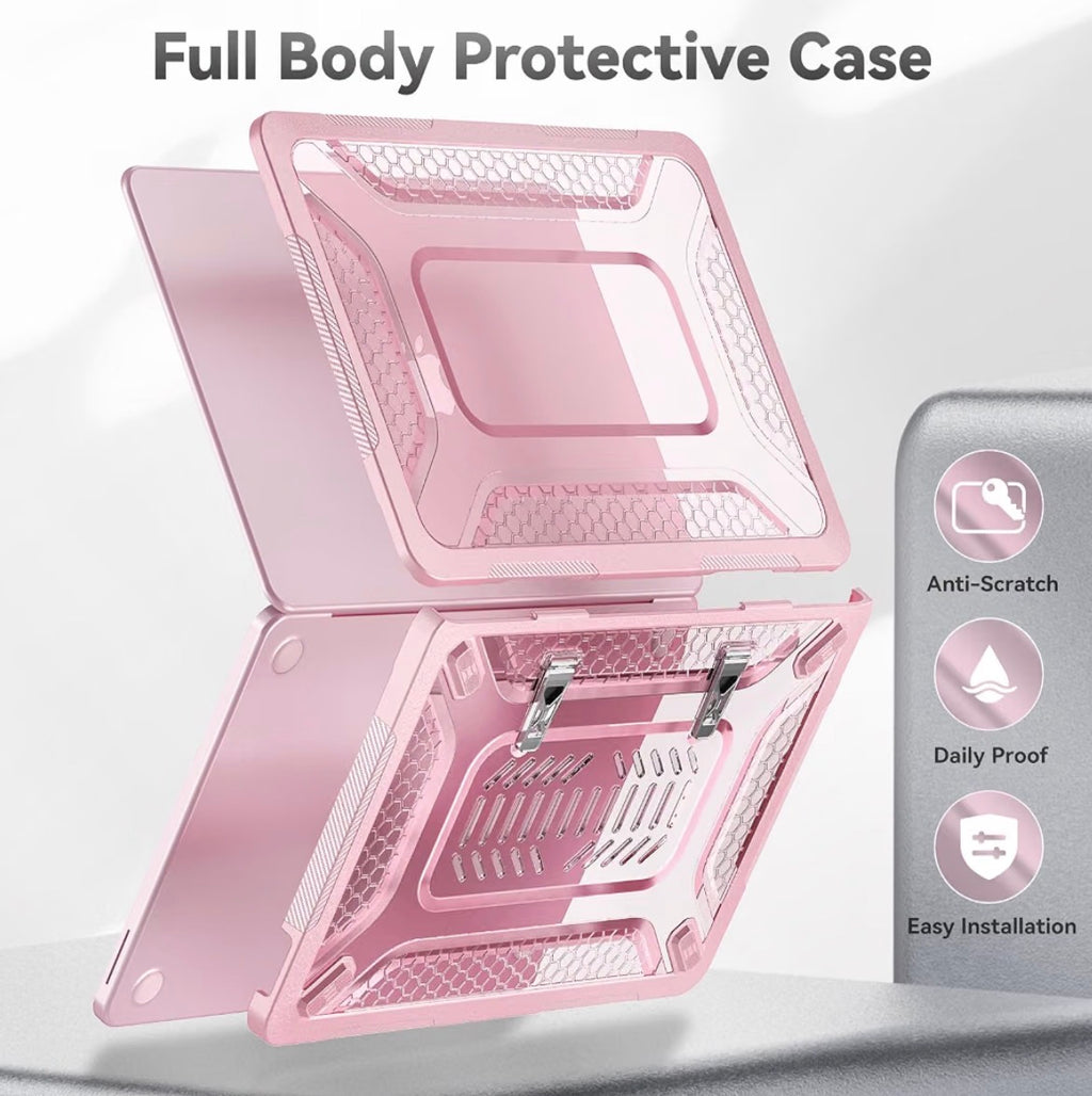 Case for MacBook Neo 13 inch with Stand, Keyboard Cover, Mouse Pad Anti-Scratching Protective Hard Cover, Foldable Ergonomic Stand, for Mac Book Neo 13 2026, A3404, A18 Pro Chip, Pink