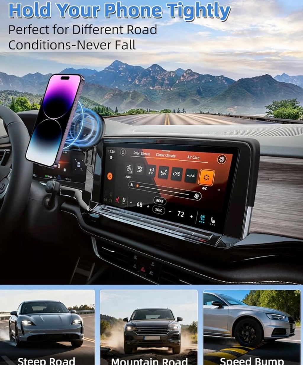 Car Phone Mount for VW/Volkswagen Atlas/Altas Cross Sport 2024-2026
SE/SEL/Premium R-Line/R-Line Accessories 12-inch Screen Compatible with MagSafe Phone Holder 360° Rotation Not Block Vent