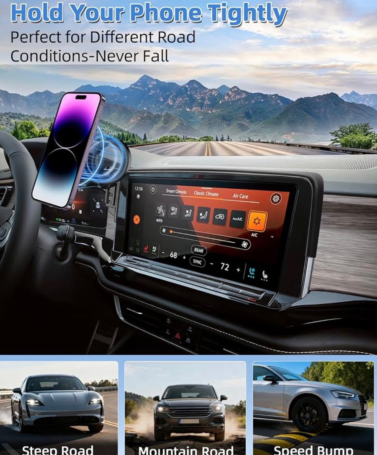 Car Phone Mount for VW/Volkswagen Atlas/Altas Cross Sport 2024-2026
SE/SEL/Premium R-Line/R-Line Accessories 12-inch Screen Compatible with MagSafe Phone Holder 360° Rotation Not Block Vent