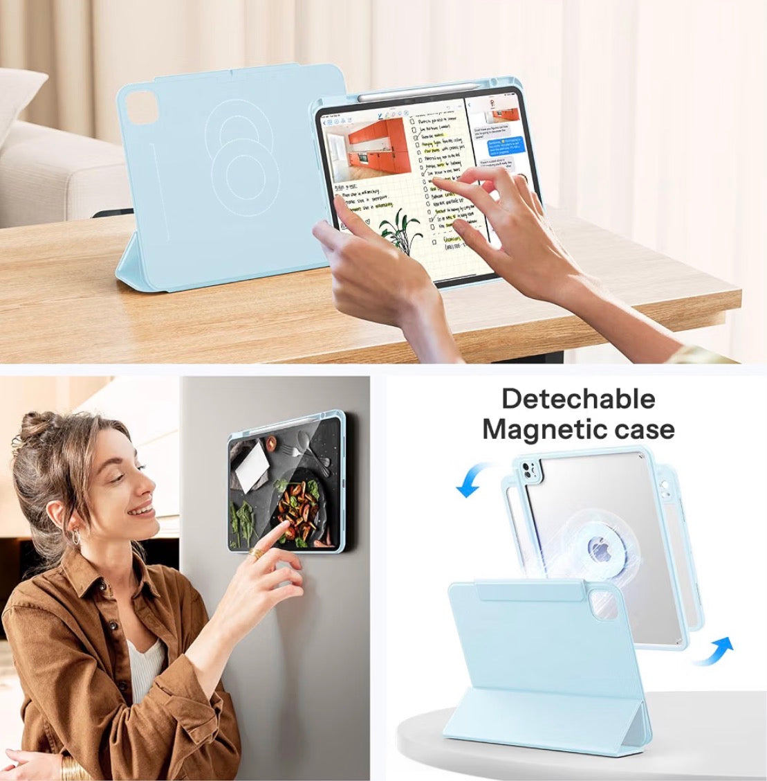 Magnetic Case for iPad Pro 13 Inch M5/M4 [2025/2024 8th/7th Gen] Detachable Hybrid Protective Case with Pencil Holder, Portrait/Landscape Stand, Durable Protection, Auto Wake/Sleep-Blue