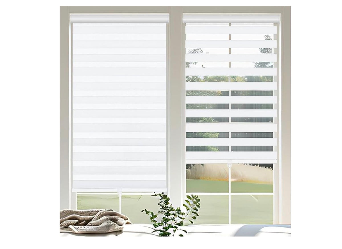 Cordless Zebra Blinds for Windows, 54" W x 72" H Zebra Roller Shades with Valance Free Stop Zebra Roller Shades, Light Control Window Treatments Dual Layer Sheer Blinds for Day and Night, White